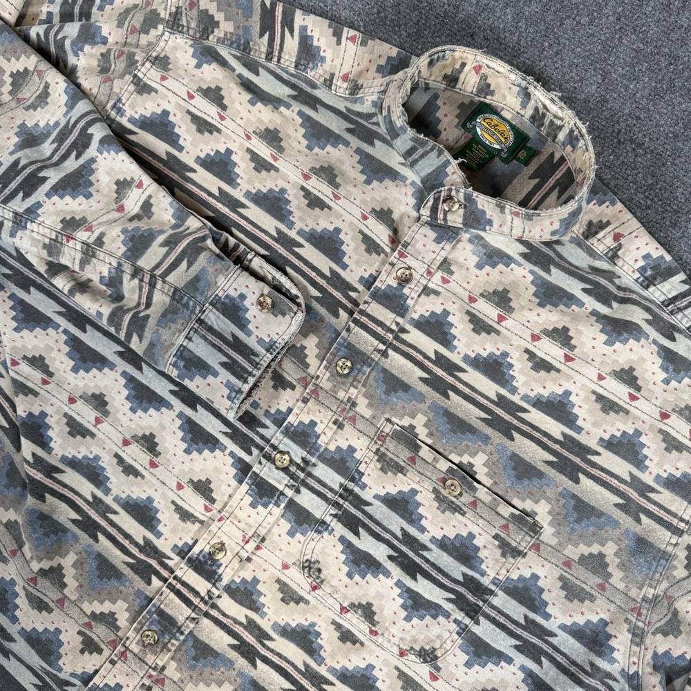 Cabelas Shirt Mens 2XLT‎ Tall Aztec Southwestern Button Band Collar Long Sleeve